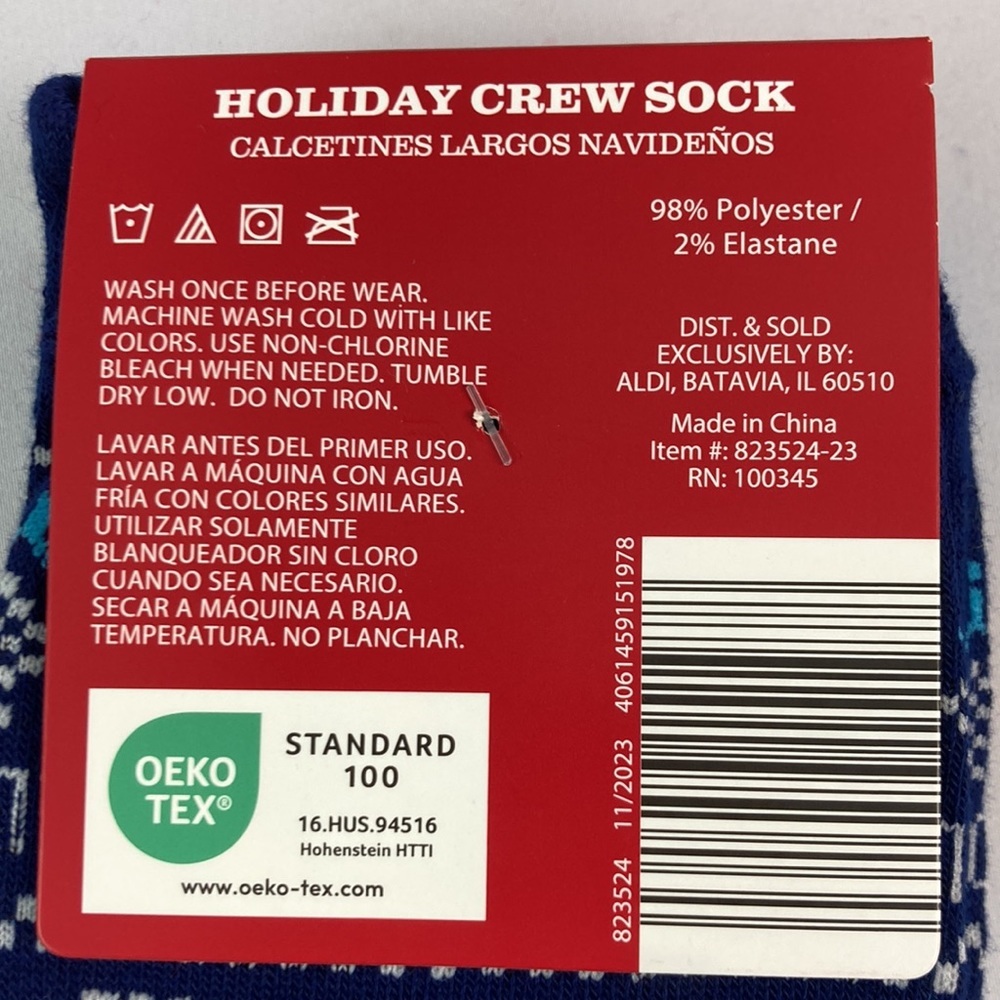 Aldi holiday crew sock 2 pack ugly Christmas 6-12 bonus keychain quarter holder - Picture 4 of 5